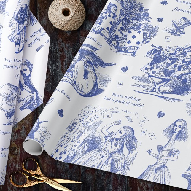 Alice im Wunderland Blue Toile Quotes Geschenkpapier (Von Creator hochgeladen)