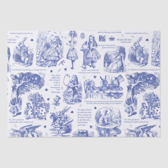 Alice im Wunderland Blue Toile Quotes Seidenpapier (Vorderseite)