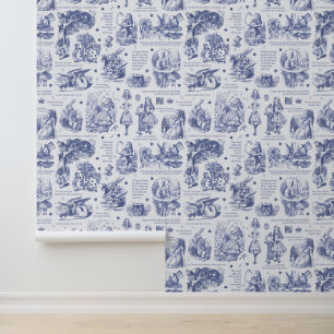 Alice im Wunderland Blue White Toile Kinderzimmer Tapete