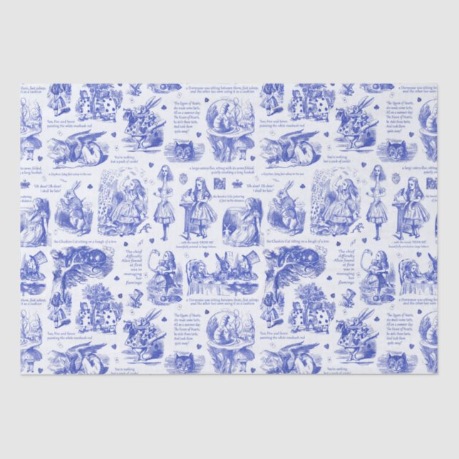 Alice im Wunderland Blue White Toile Quotes Seidenpapier (Vorderseite)