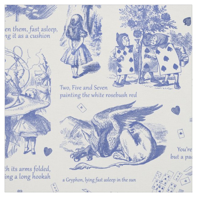 Alice im Wunderland Blue White Toile Stoff (Muster)