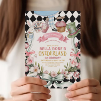Alice im Wunderland Blume Rahmen 1. Geburtstag Einladung