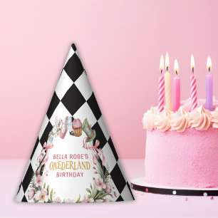 Alice im Wunderland Blumenrahmen 1. Geburtstag Partyhütchen