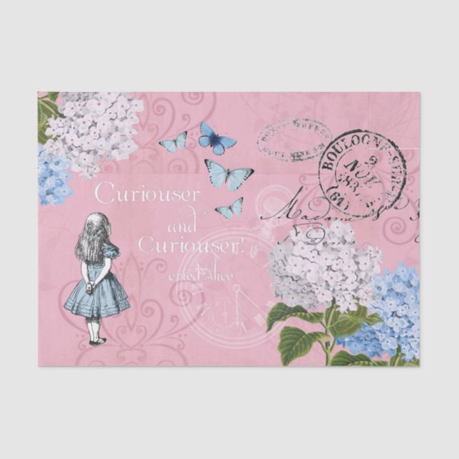 Alice im Wunderland Blumenrosa blaues Gewebepapier Seidenpapier (Vorderseite)