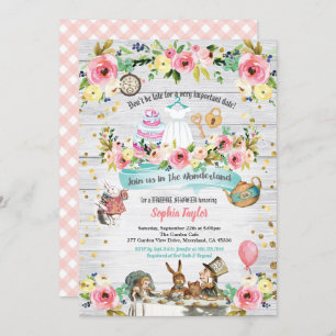 Alice im Wunderland Braun-Dusche Einladung