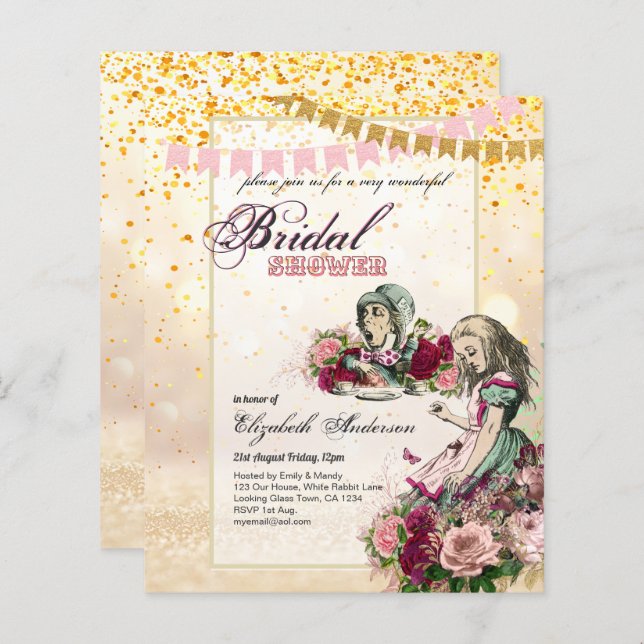 Alice im Wunderland Brautparty Tee Party Einladung (Vorne/Hinten)
