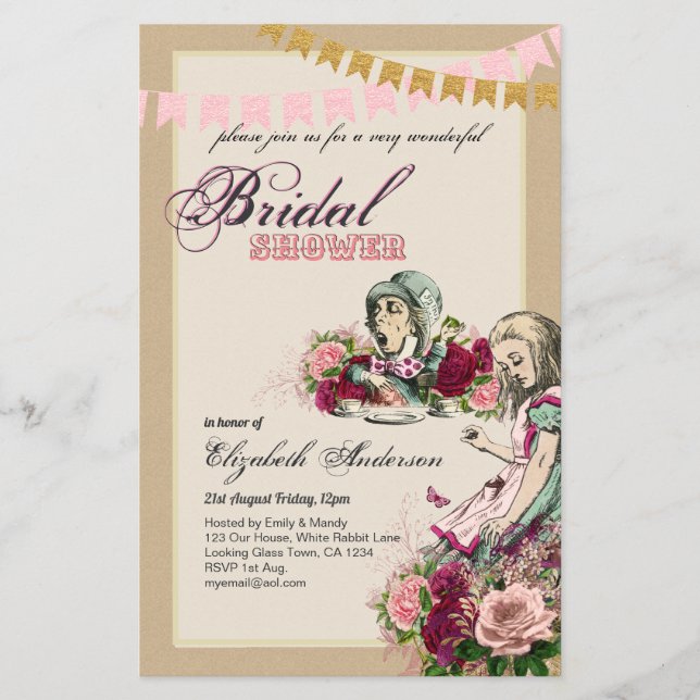 Alice im Wunderland Brautparty Tee Party Einladung Flyer (Vorne)
