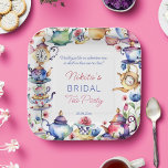 Alice im Wunderland Brautparty Tee Party Pappteller<br><div class="desc">Alice im Wunderland Brautparty Tee Party Geschirr personalisierte Papier Teller,  moderne Wasserfarbe Tee Party themed Brautparty,  Tassen und Saucen,  Teeköpfe und Blume</div>