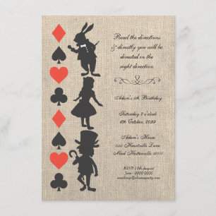 Alice im Wunderland Burlap Tee Party Geburtstag Einladung
