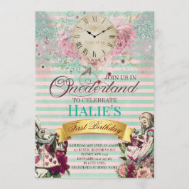 Alice im Wunderland Chalkboard Erster Geburtstag Einladung