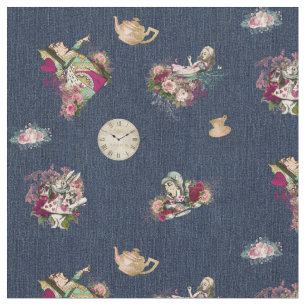 Alice im Wunderland-Charaktere auf blauem Denim Stoff