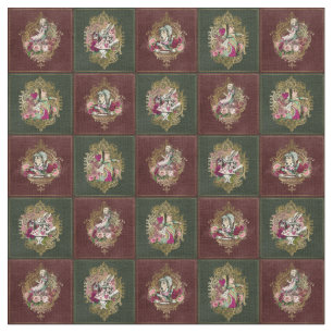 Alice im Wunderland-Charaktere auf Rotem/Grün u. Stoff