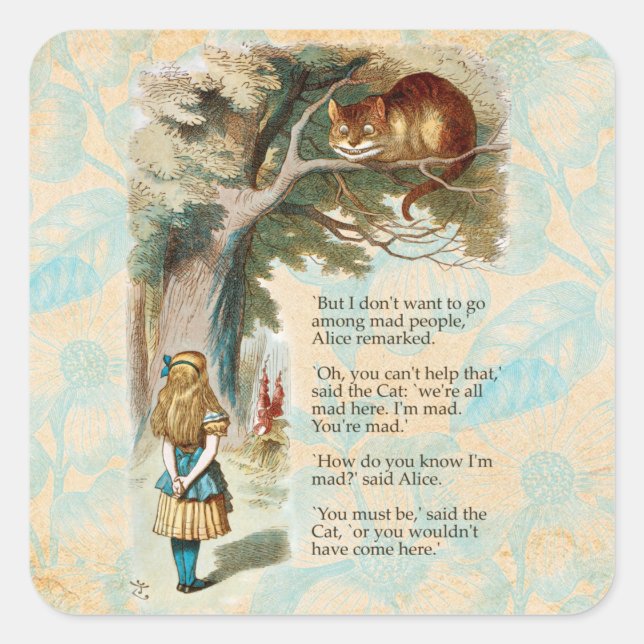 Alice im Wunderland Cheshire Cat Mad Quadratischer Aufkleber (Vorderseite)
