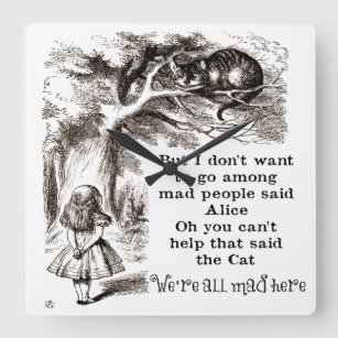 Alice im Wunderland; Cheshire Cat mit Alice Quadratische Wanduhr