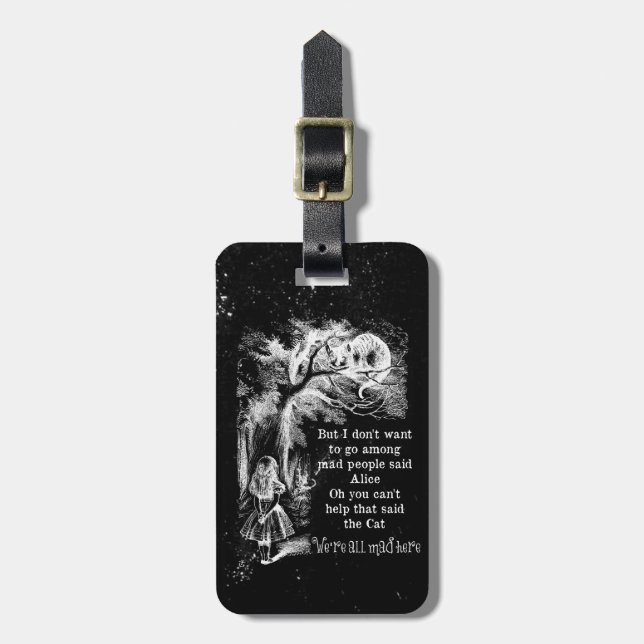 Alice im Wunderland; Cheshire-Katze mit Alice Gepäckanhänger (Vorderseite vertikal)