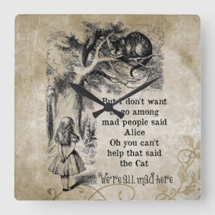 Alice im Wunderland; Cheshire-Katze mit Alice Quadratische Wanduhr