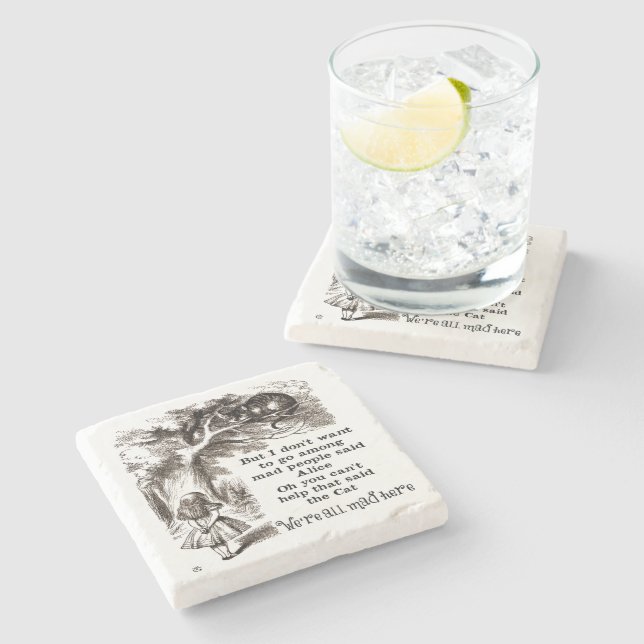 Alice im Wunderland; Cheshire-Katze mit Alice Steinuntersetzer (Seitenansicht)