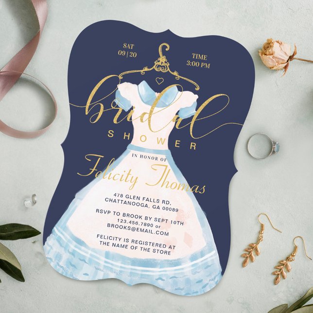 Alice im Wunderland Chic Blue Dress Brautparty Einladung (Alice In Wonderland Chic Blue Dress Bridal Shower Invitation)