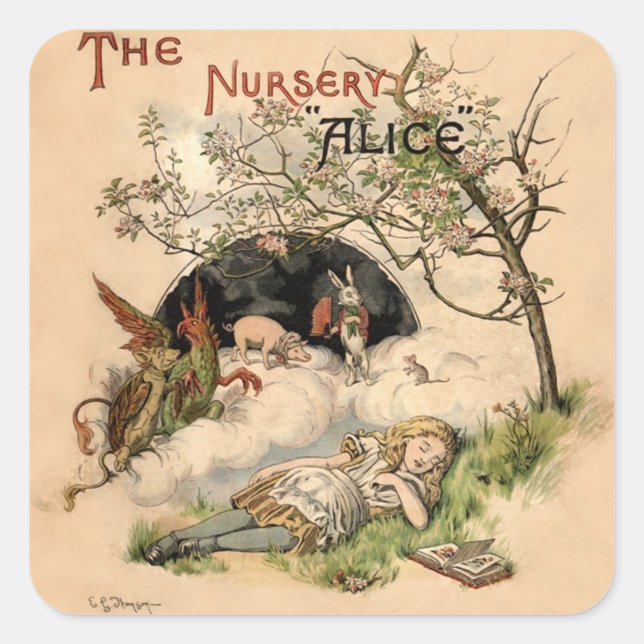 Alice im Wunderland Classic Illustration Quadratischer Aufkleber (Vorderseite)