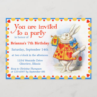 Alice im Wunderland Custom Birthday Party - Einlad Einladung