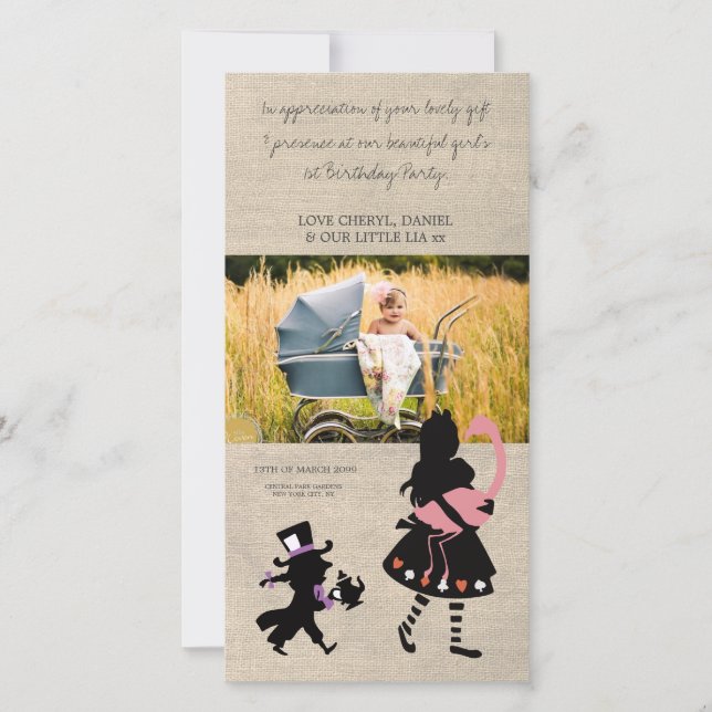Alice im Wunderland danken Ihnen Baby-Foto-Karte Dankeskarte (Vorderseite)