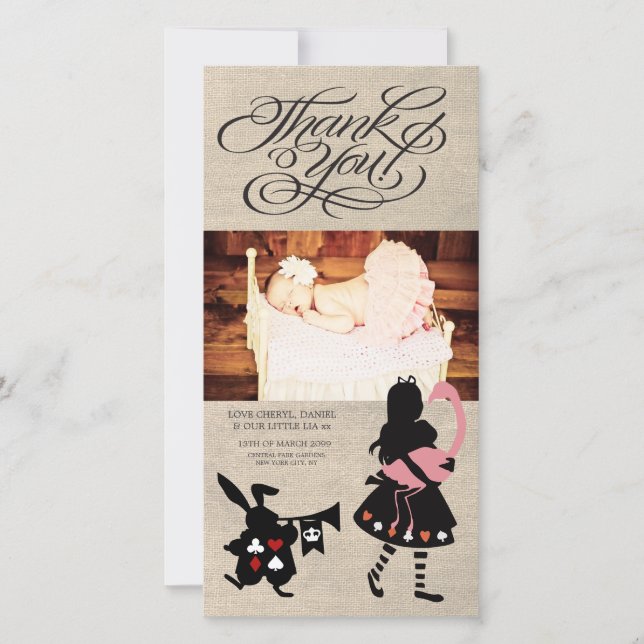 Alice im Wunderland danken Ihnen Baby-Foto-Karte Dankeskarte (Vorderseite)