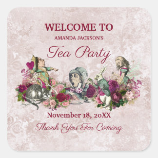Alice im Wunderland Das Mad Hatter Tee Party Quadratischer Aufkleber
