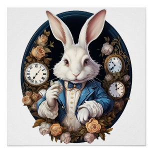 Alice im Wunderland der Weißen Kaninchen und Rose Poster