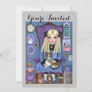 Alice im Wunderland Dinah Katze Geburtstagseinladu Einladung