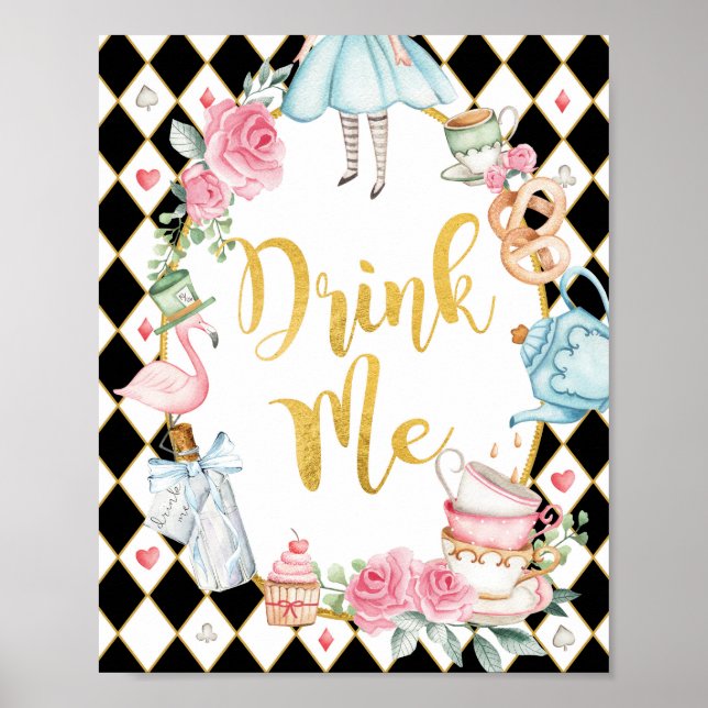 Alice im Wunderland DRINK ME Party Unterschreiben Poster (Vorne)