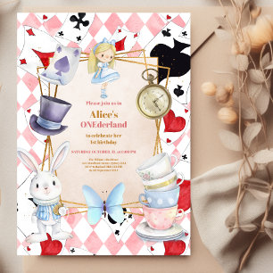 Alice im Wunderland Einerland 1. Geburtstag Einladung