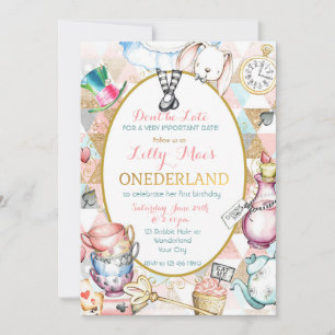 Alice im Wunderland Einladung, erster Geburtstag Einladung