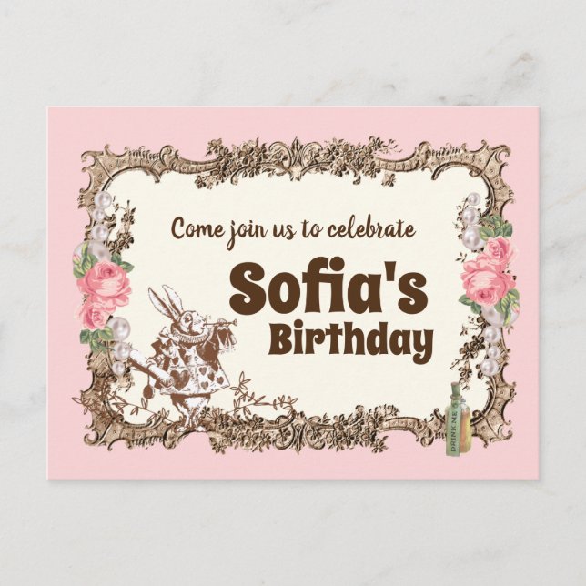 Alice im Wunderland Einladung Postkarte (Vorderseite)