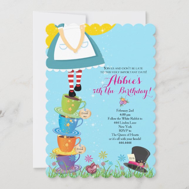 Alice im Wunderland Einladung zum Geburtstag (Vorderseite)