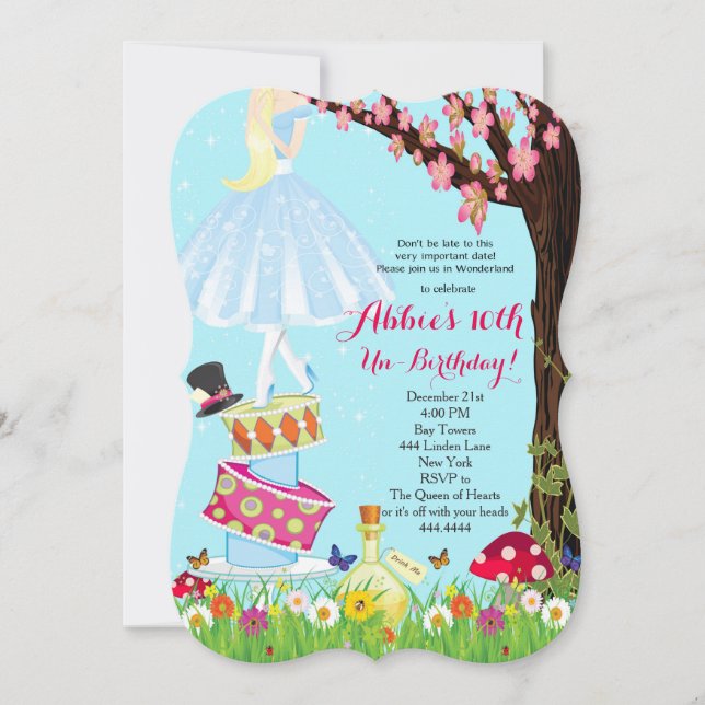 Alice im Wunderland Einladungen zum Geburtstag (Vorderseite)