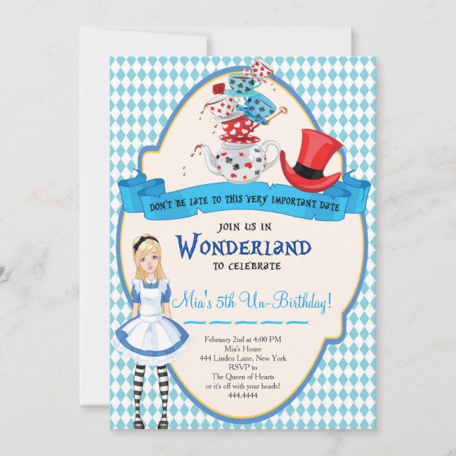 Alice im Wunderland Einladungen zum Geburtstag (Vorderseite)