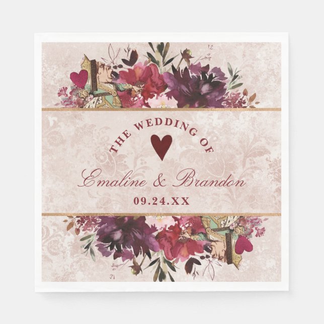 Alice im Wunderland Elegant Wedding Monogram Serviette (Vorderseite)