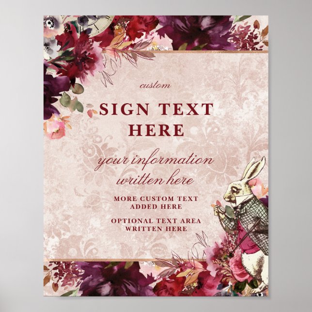 Alice im Wunderland Elegante Custom Wedding Sign Poster (Vorne)