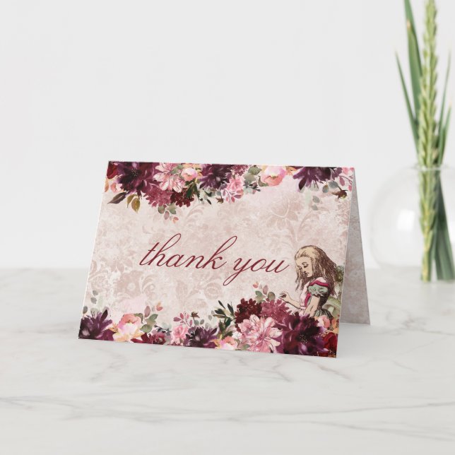 Alice im Wunderland Elegante Hochzeit Dankeskarte (Vorderseite)