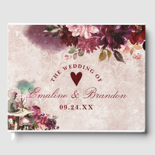 Alice im Wunderland Elegante Vintage Blumenhochzei Gästebuch