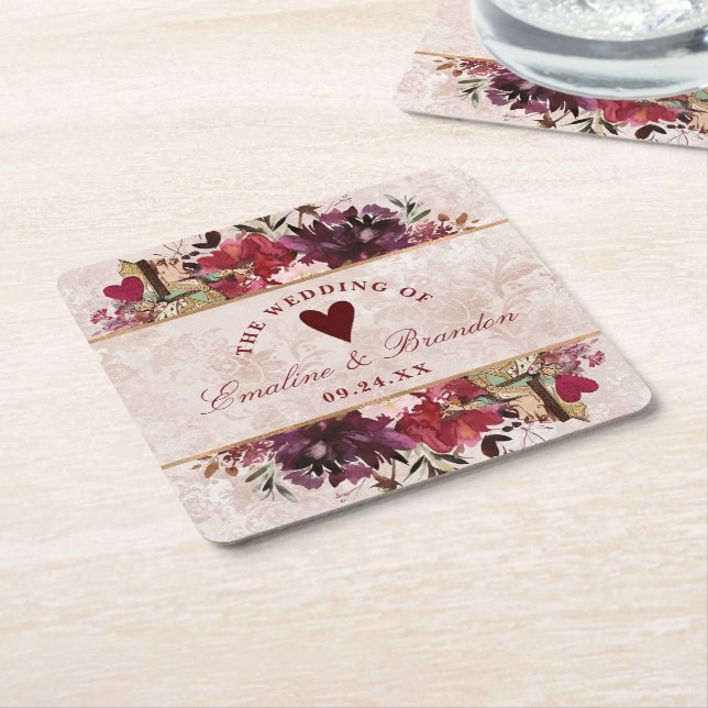 Alice im Wunderland Elegantes Vintages Monogramm Rechteckiger Pappuntersetzer (angewinkelt)