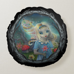 Alice im Wunderland Fantasy Art von Molly Harrison Rundes Kissen