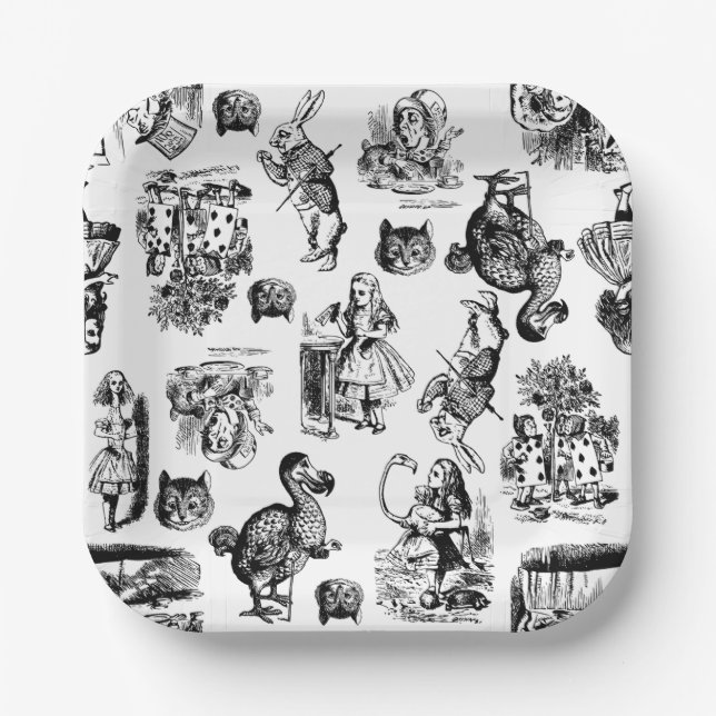 Alice im Wunderland Fantasy-Illustration vintage Pappteller (Vorderseite)