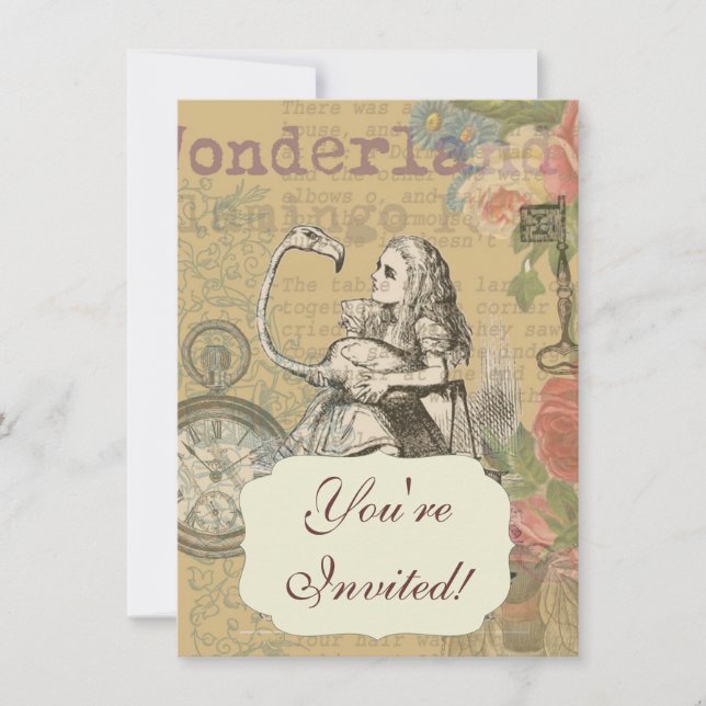 Alice im Wunderland Flamingo Classic Einladung (Vorderseite)