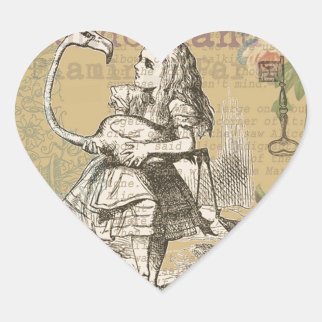 Alice im Wunderland Flamingo Classic Herz-Aufkleber (Vorderseite)