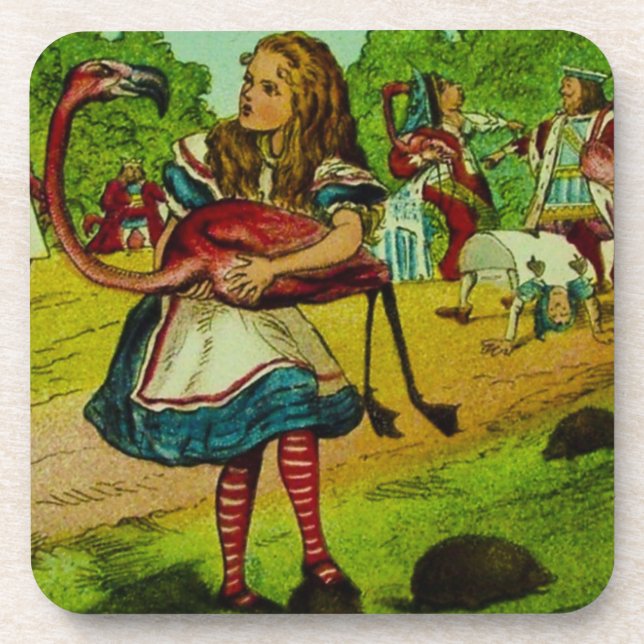 Alice im Wunderland Flamingo Croquet Getränkeuntersetzer (Vorderseite)