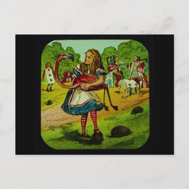 Alice im Wunderland Flamingo Croquet Postkarte (Vorderseite)