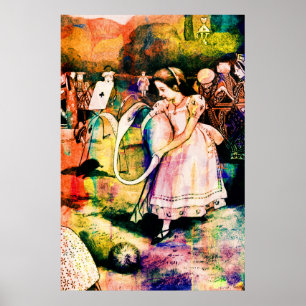 Alice im Wunderland Flamingo Croquet Watercolor Poster