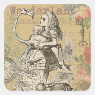 Alice im Wunderland Flamingo Klassiker Quadratischer Aufkleber