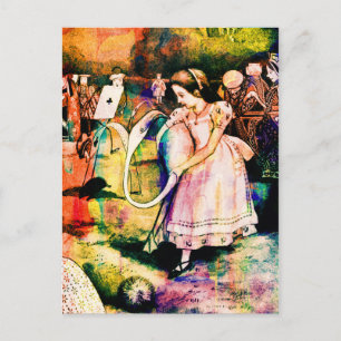 Alice im Wunderland Flamingo Krocket Aquarell Postkarte